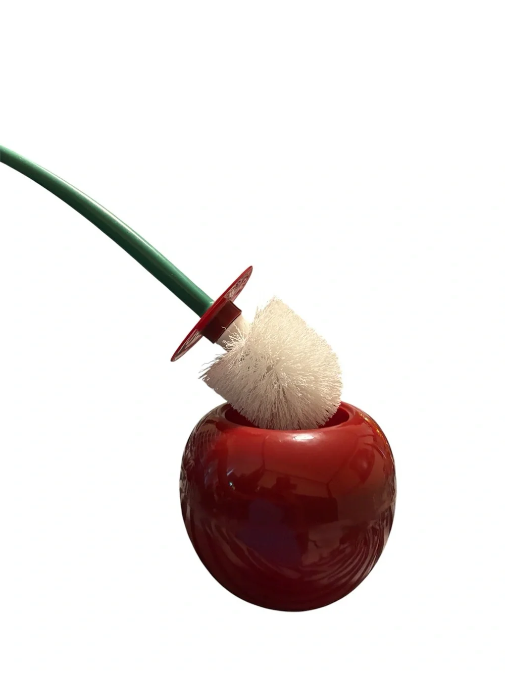 Cherry-Shaped Toilet Brush Glossy Red with Green Stem - Picture 2 of 3